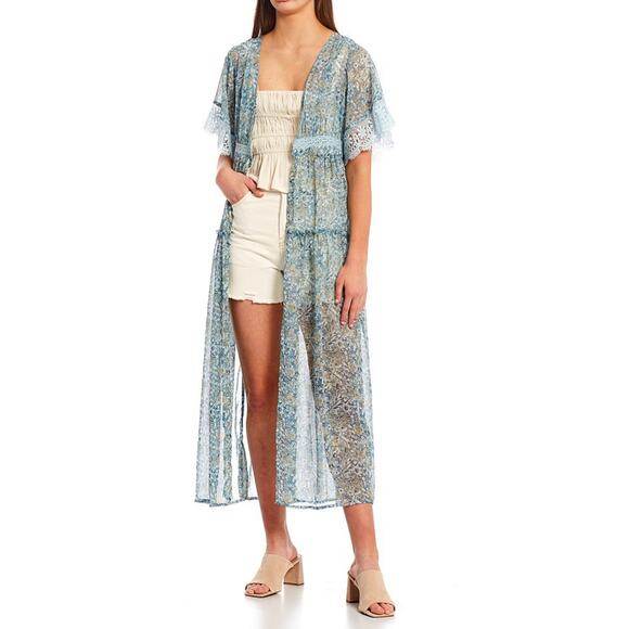 Chelsea & Violet Sheer Floral Crochet Tiered Kimono sz M - Picture 4 of 4